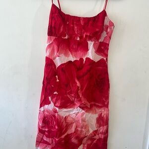 Red Floral Spaghetti Strap Dress
